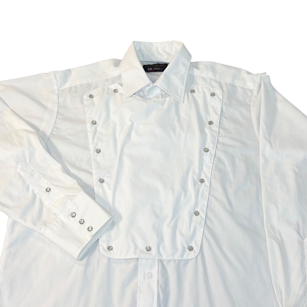 Vtg 80s‎ Panhandle Slim Western shirt mens large 16.5 white bib front Pearl Snap